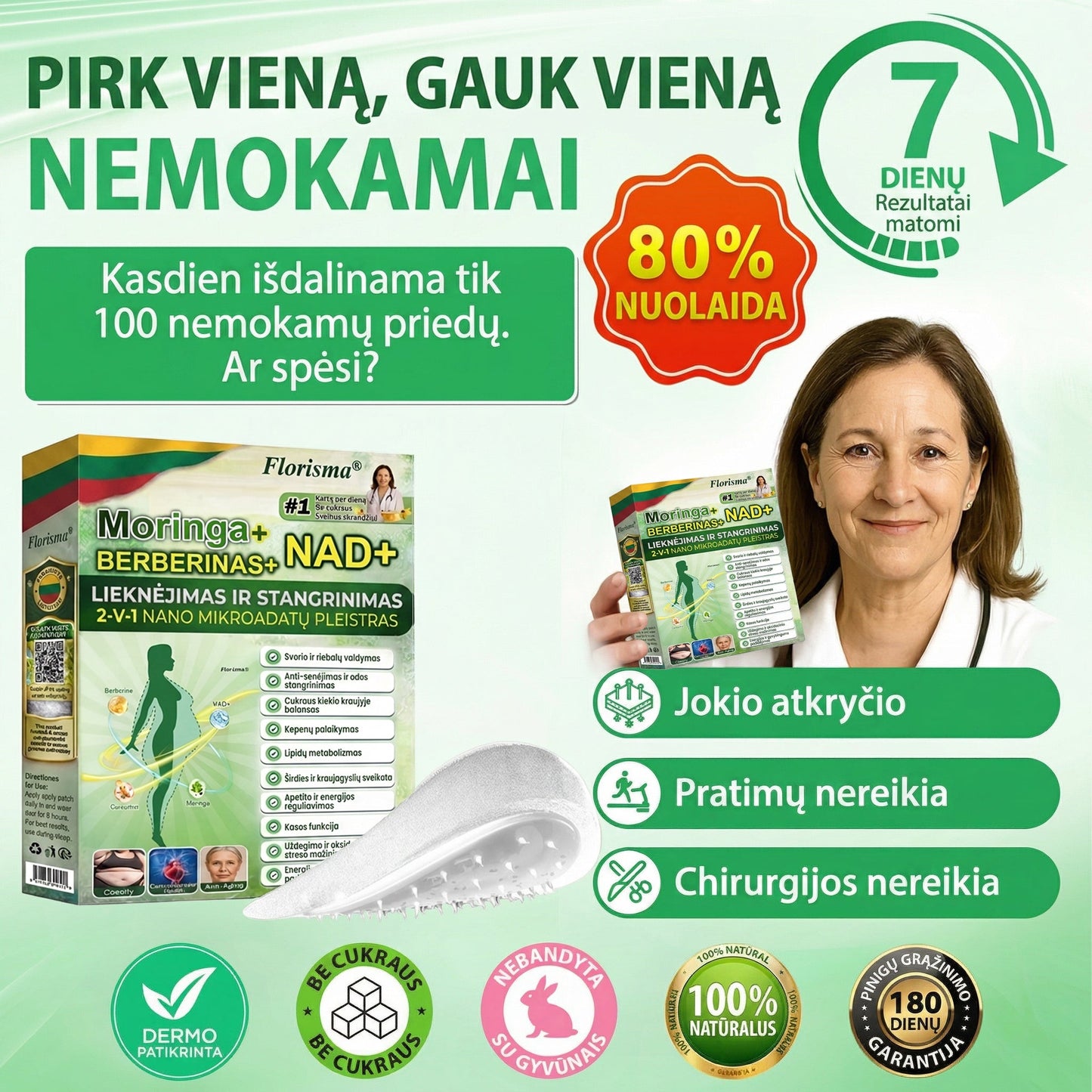 Grynieji pinigai pristatymo metu [70% nuolaida] Florisma® 👩‍⚕️ Moringa + BERBERINAS + NAD+ Liekninantis ir Stangrinantis 10-in-1 Nano Mikroadatinis Pleistras. 🏆