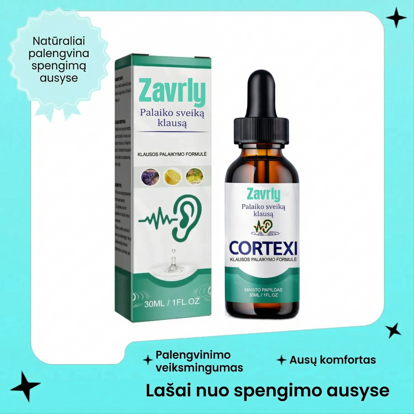 Zavrly Tinnitus 👂ausų lašai Švarioms ausims ir maksimaliam komfortui – Akimirksniu palengvėja spengimas ausyse ir diskomfortas ausyse🥇