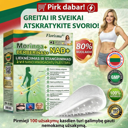 Grynieji pinigai pristatymo metu [70% nuolaida] Florisma® 👩‍⚕️ Moringa + BERBERINAS + NAD+ Liekninantis ir Stangrinantis 10-in-1 Nano Mikroadatinis Pleistras. 🏆